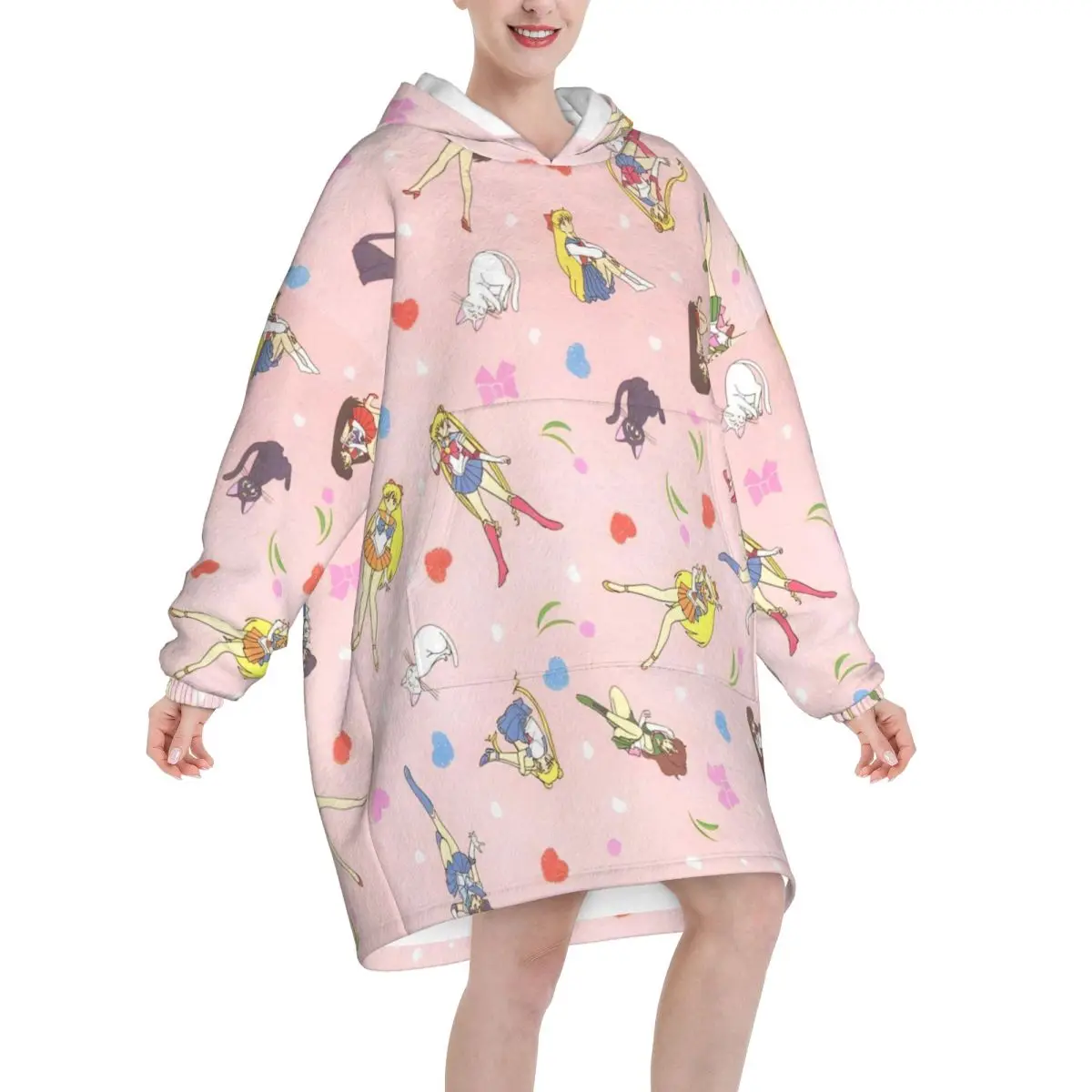Sailors lunes Luna filles Anime couverture à capuche couverture portable grande avec poche sac de couchage chaud doux confortable Onesie