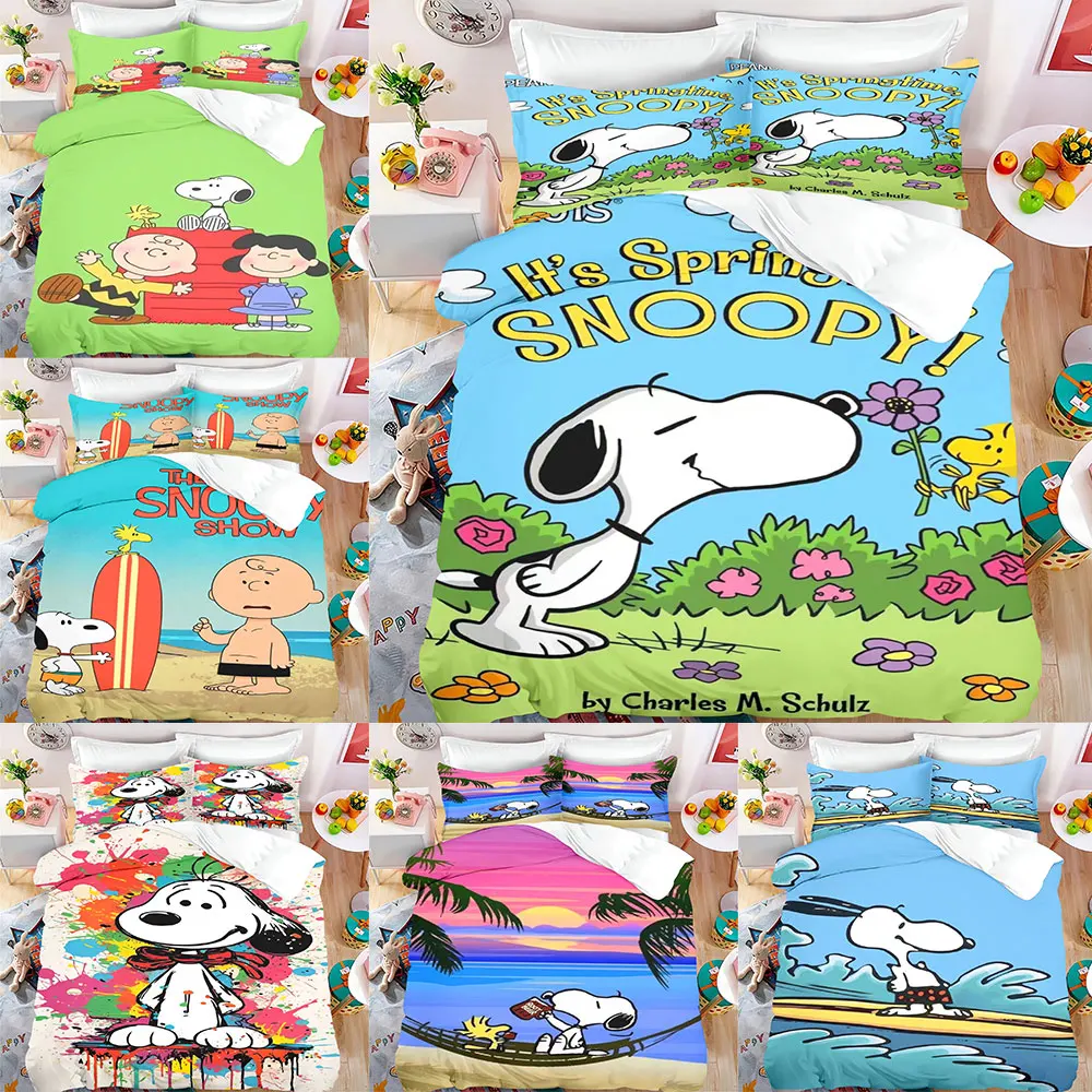 

Snoopy Bedding Sets Universal Comforter Cover Bed Cover Duvet Cover Pillow Case 2-3 Pieces Sets Kids Adult Size Home Decor