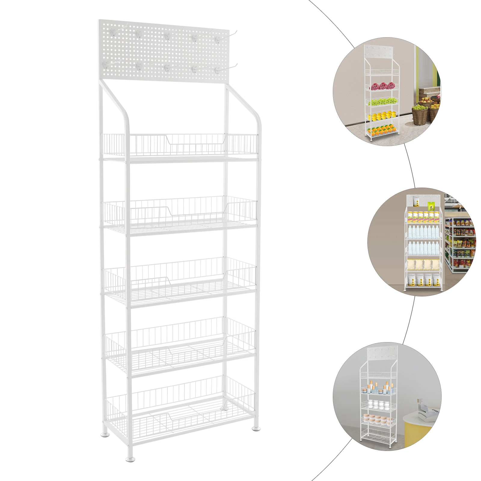 

4/5 Tiers Retail Iron Display Rack,60X27X170CM/60X27X153CM White/Black Rectangular Snack Display Organizer for Supermarkets