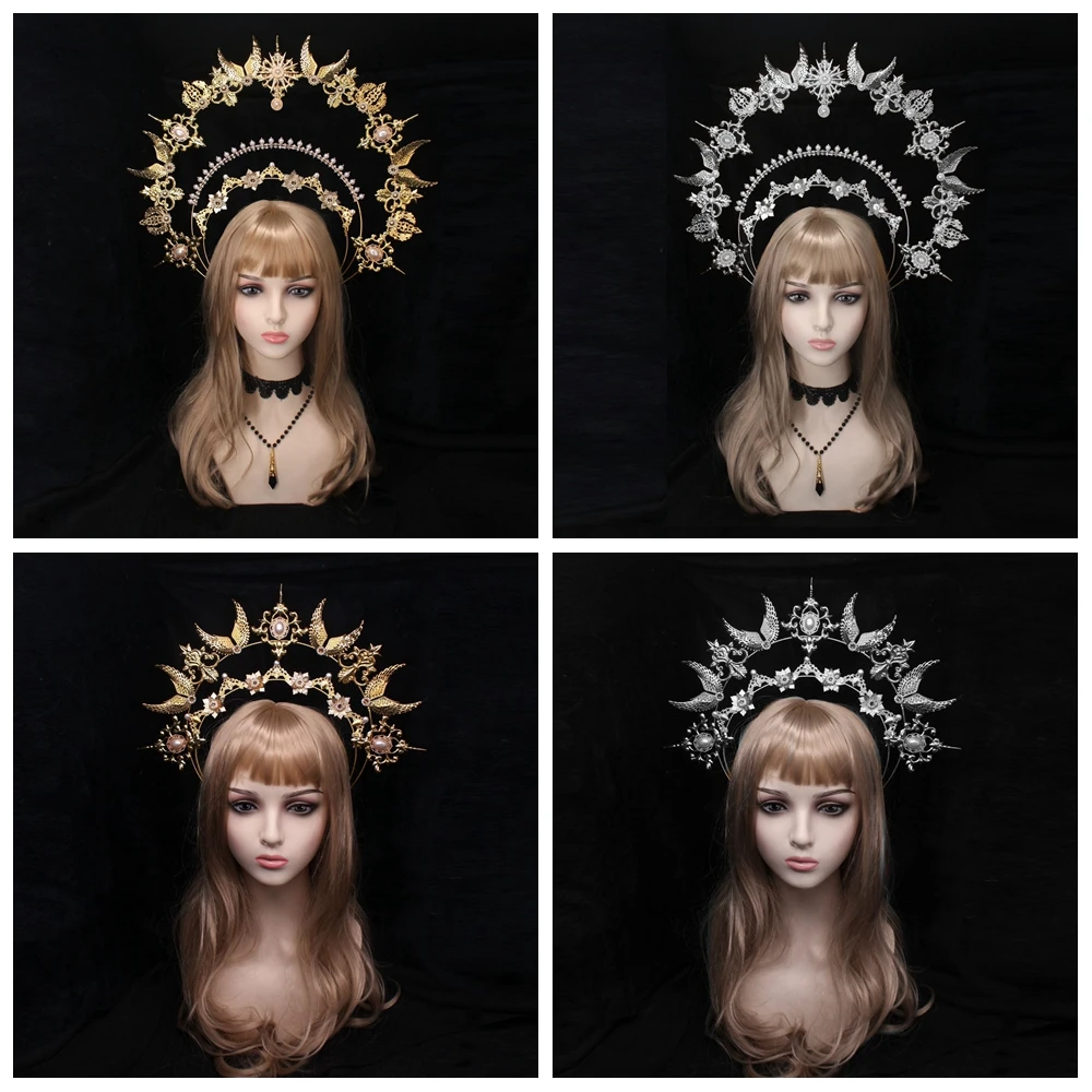 Lolita Halo Crown Headband Baroque Vintage Gothic Headpiece Women Girls Virgin Mary Tiaras Head Wear Accessories