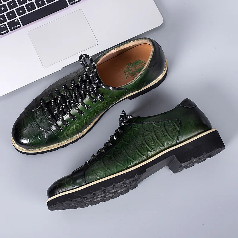 Genuine Leather Green Casual Sneakers Men Oxford Shoes Luxury Business Daily Crocodile Pattern Dress Shoes Plus Size 46