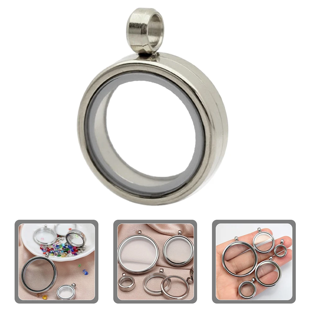 

Stainless Steel Gawu Box Pendant Necklace Photo Floating Round Locket Charm Clear Unique Neck Pendant Women Clavicle Jewelry