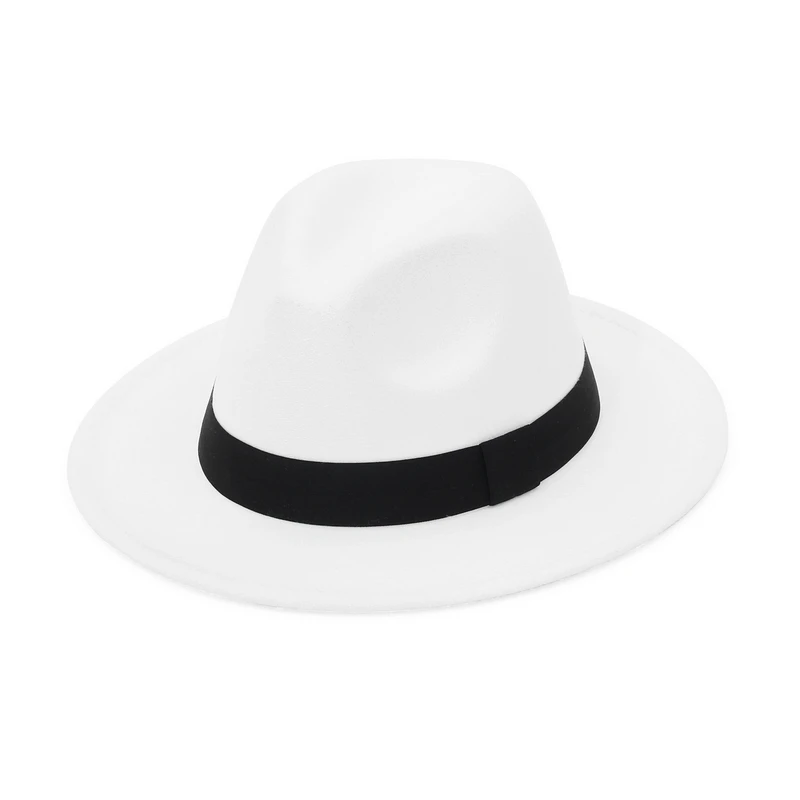 Unisex Filzhut mit breiter Krempe und schwarzem Hutband, einfarbige Panama-Hüte für Damen und Herren