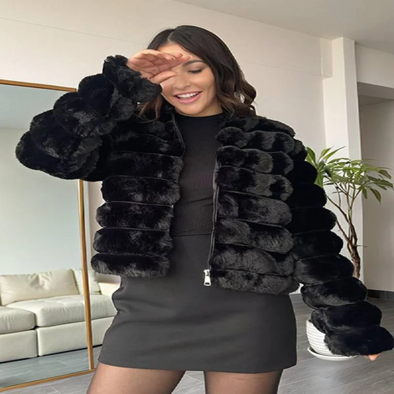 인조 모피 여성 코트 긴 소매 짧은 외투 가벼운 럭셔리 및 우아한 여성 의류 가을 겨울 기품 있는 상의