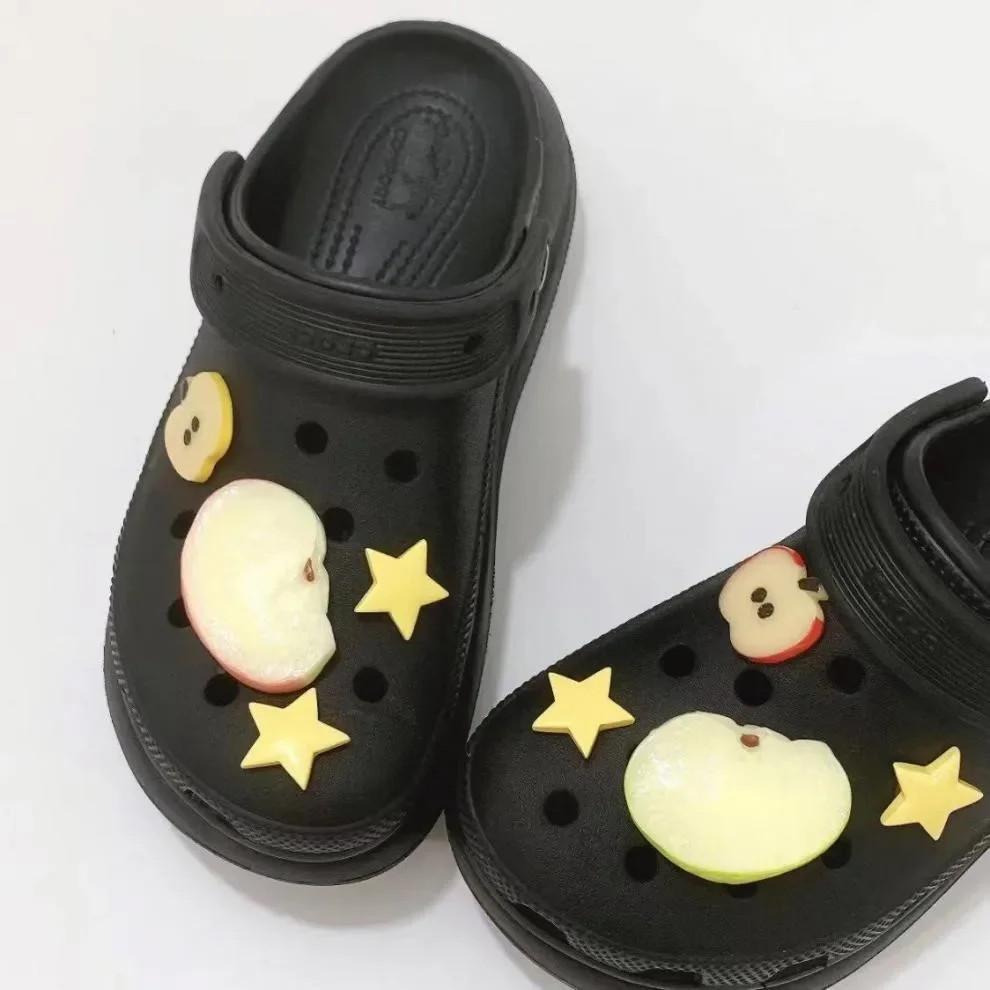 New 1 Set Summer Fresh Apple Sliced Shoe Charms Set Advanced Fruit Shoe Decorations DIY 3D Detachable Buckle Shoes Accessories