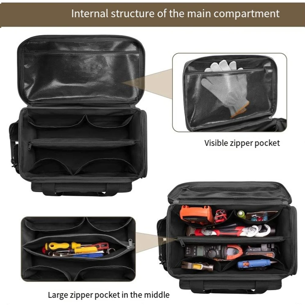 LICE-Anti-Friction Bottom Tool Bag Hand Tool Storage Organizer Bag For Men Electrician Tool Bag Multi-Purpose Work Tote Bag