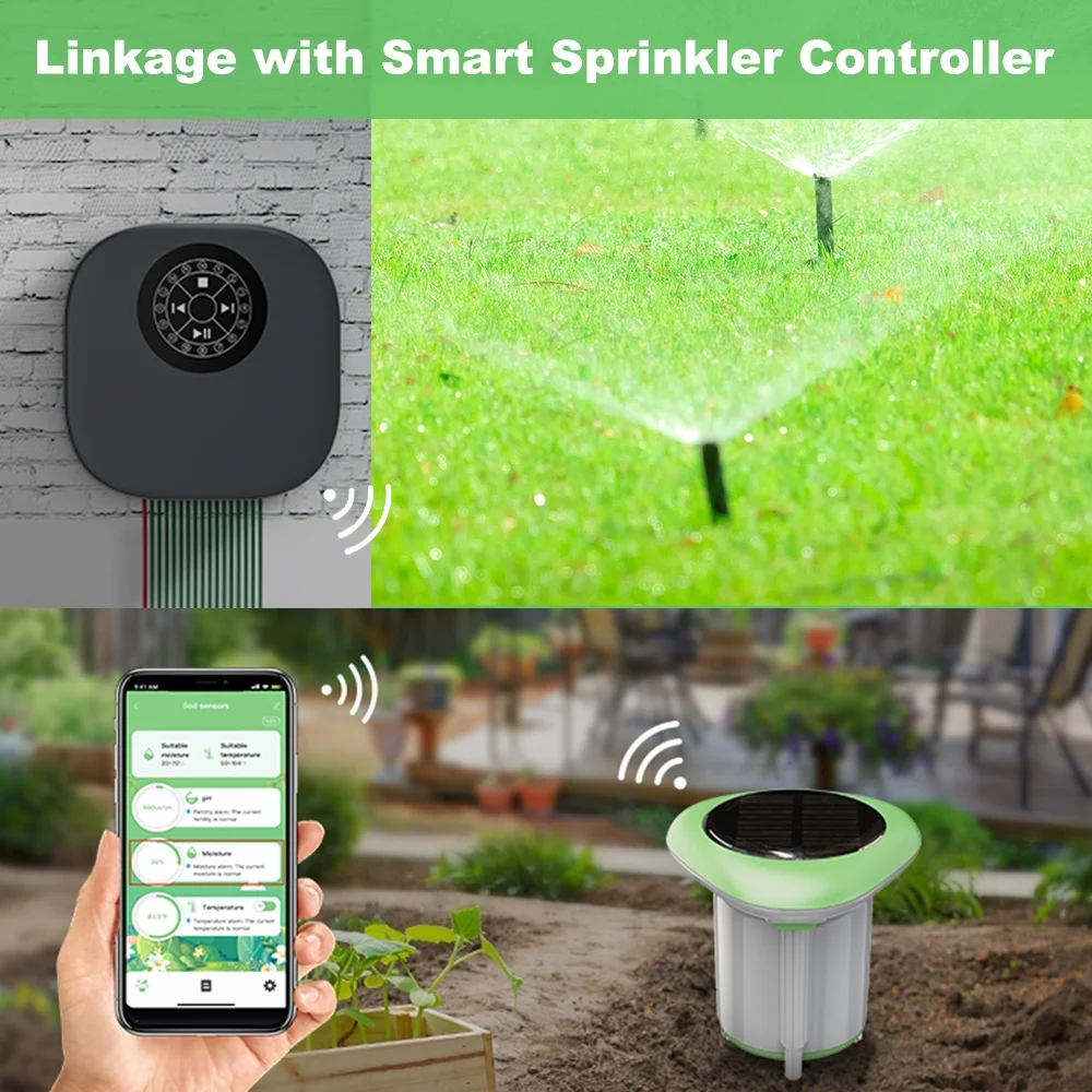 Smart WIFI Solar Soil Tester Sensor Moisture Temperature Humidity Meter Waterproof With Battery Tuya APP Timer Monitor Detector