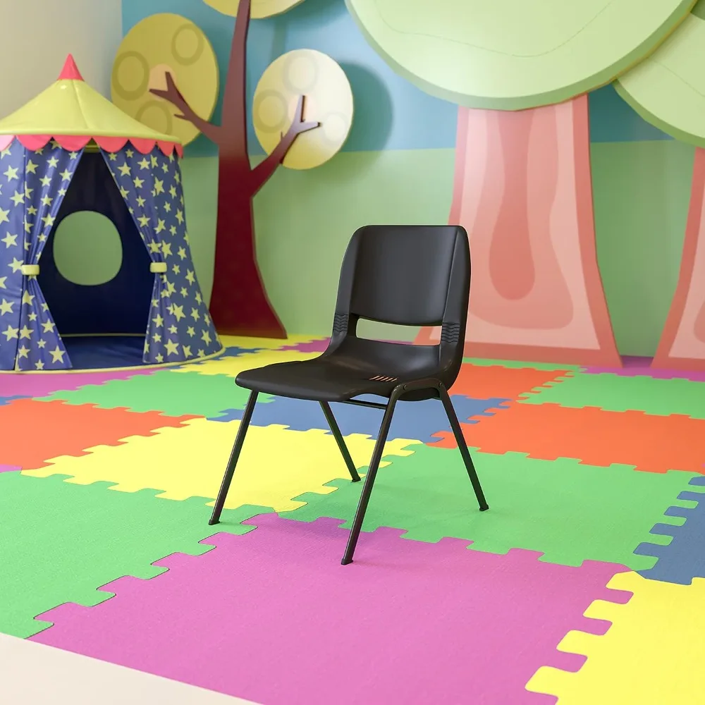 

Kid's Black Ergonomic Shell Stack Chair - Black Frame and 14"H Seat