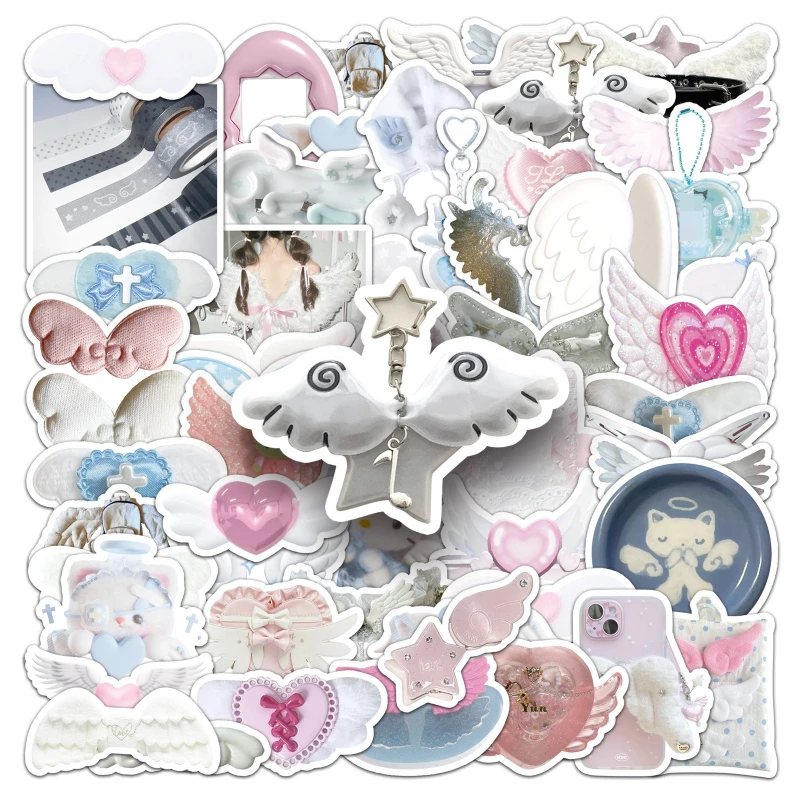 50Pcs Subculture Angel Sweetheart Stickers - Scrapbook & Journal DIY Cute Decor for Girls Phone Case Luggage Decal Wings Design