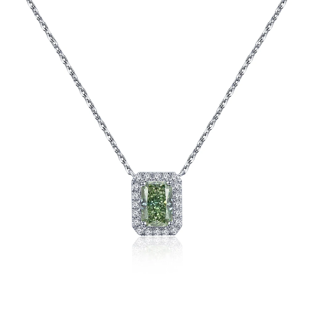Green Real Lab Grown Diamond Necklace With IGI Certificate 9K Gold Pendant For Women Girls In Stock MSN-1050
