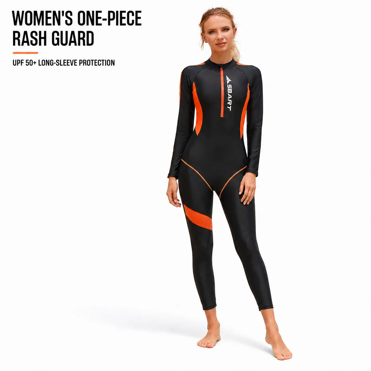 SBART Women UPF50+ Long Sleeve One Piece Rash Guard Front Zip Quick Dry Swimsuit Sun Protection Surfing Snorkeling Dive Skin