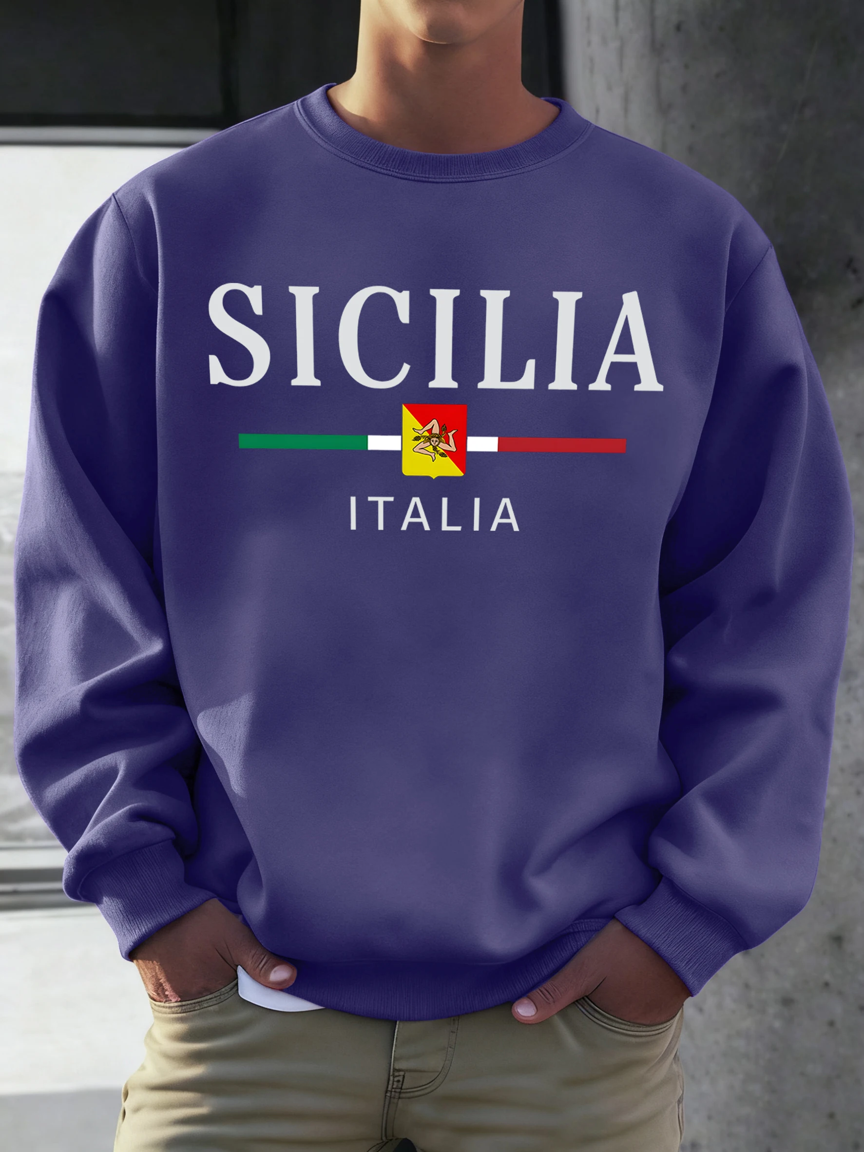 Sicilia Italia Flagge Gedruckt Sweatshirt Mann Oansatz Weiche Lose Streetwear Casual Fleece Hoody Unisex Hip Hop Mode Kleidung