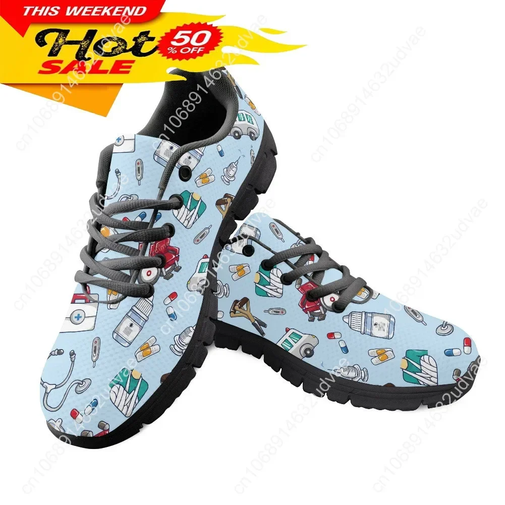 Spring Nurse Flat Shoes Women Cute Cartoon Nurses Printed Women's Sneakers Shoes Breath Mesh Flats Zapatos de Mujer
