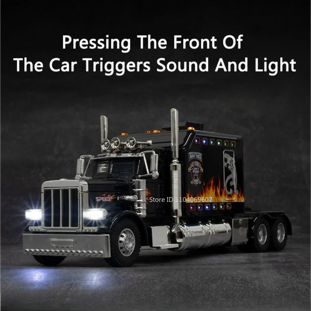 1:24 peterbilt 389 caminhão de brinquedo modelo carro diecast portas de metal aberto tratores veículos modelos som luz puxar para trás presentes para criança