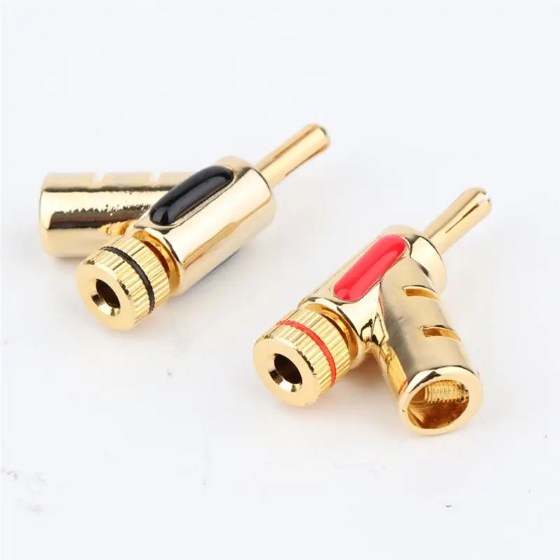 A42T-4 Piece Banana Plug Y-Shaped Speaker Cable Plug Copper + Gold Plating Locking Banana Plug Connector HIFI Jack Audio Adapter