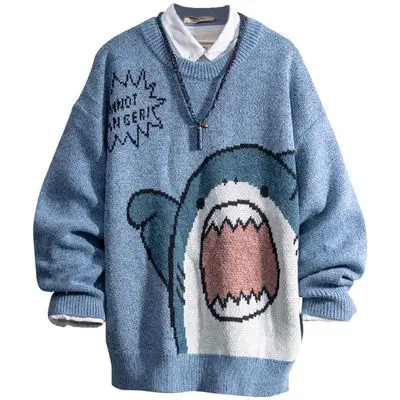 

Осень-зима, мужской свободный вязаный свитер с принтом Long Sve, мультяшный ковчег, японский тренд для молодежи, осень-зима