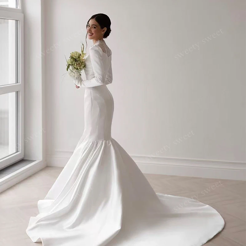 Luxury Mermaid Weddingdress Organza With Embroidery Bead 3dflower Ballgown Boatneck Fullsleeve Customized Bride Vestido De Novia