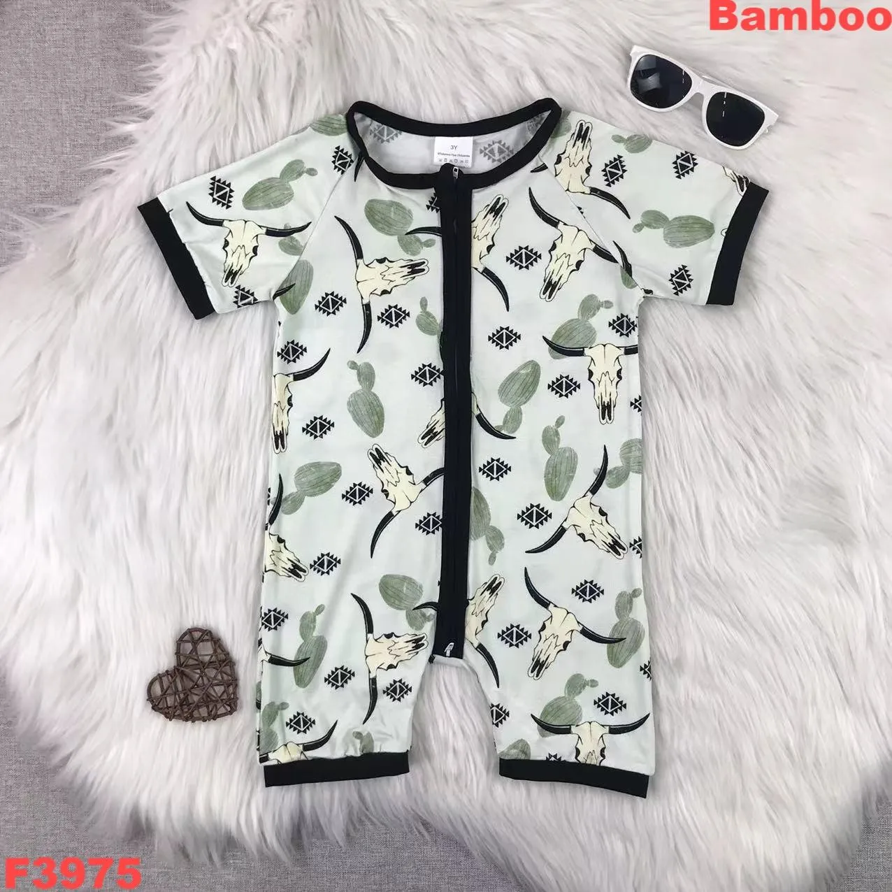 Bamboo Print Short Sleeve Romper - Unisex Baby 24 Months  Soft & Breathable