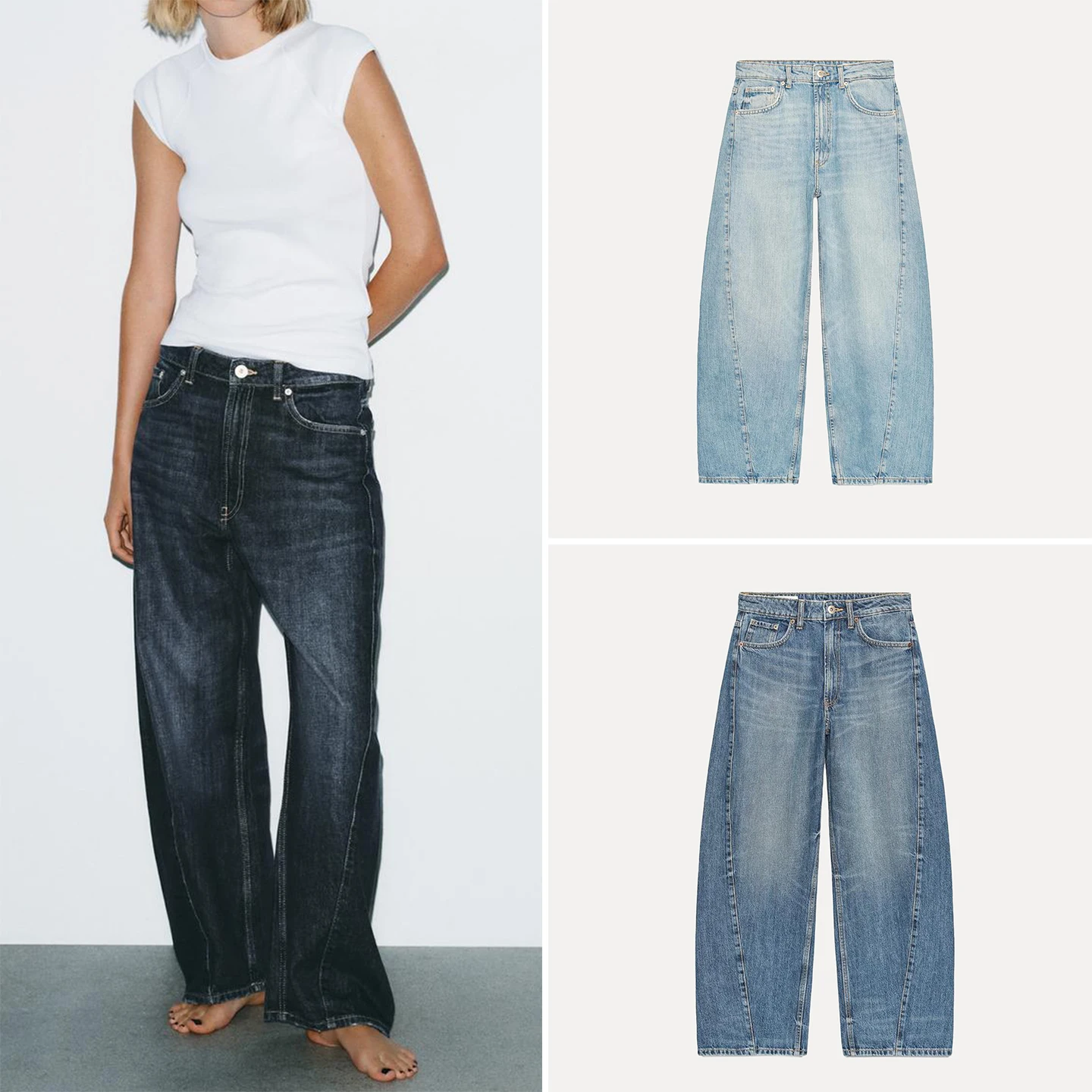 Automne 2025 femmes Faion polyvalent lâche baril aped jean taille moyenne l taille ket détail Stand Fit dames jean