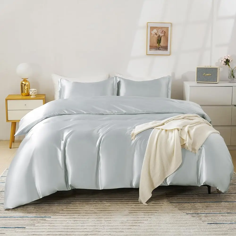 

Комплект постельного белья из 3 предметов: сатиновый пододеяльник размера Queen, шелковистый, ультрамягкий и дышащий, с застежкой-молнией и...