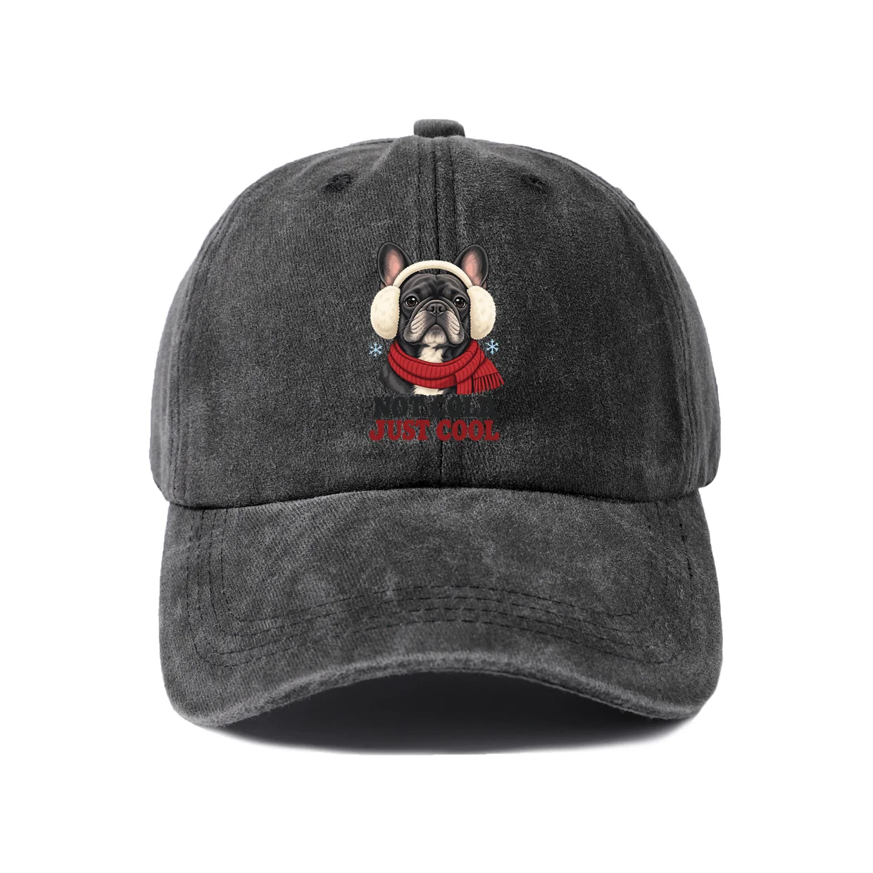 Not Cold Just Cool French Bulldog Graphic Vintage Washed Baseball Cap, Adjustable Unisex Dad Hat, Casual Gift