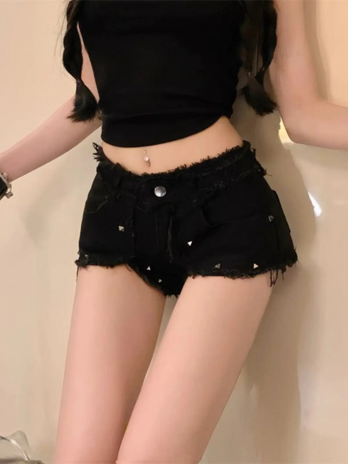 Damen Schwarz Gothic Y2k Gyaru Hot Pants Nachtclub Shorts Strand Jean Shorts Dj Club Party Denim Emo Booty Jeans Shorts Sommer