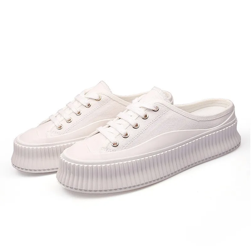 

Canvas shoes women summer 2023 new half slippers casual platform lazy white shoes