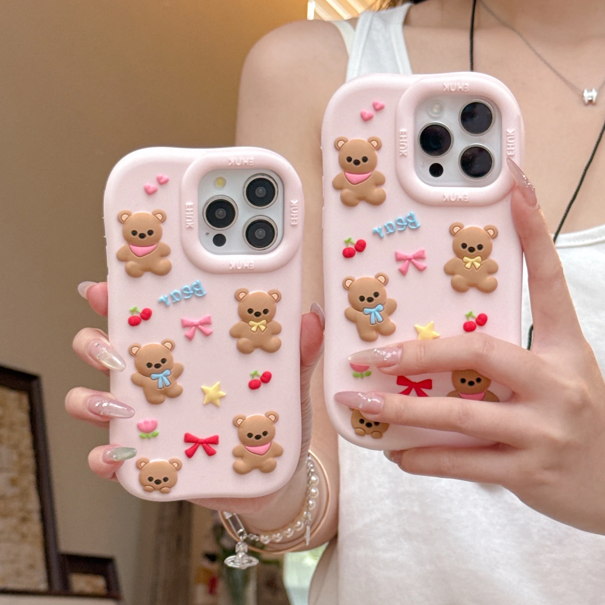 

Cute Bow Bear 3D Soft Silicone Case Phone Back Cover For Apple iPhone 13 14 15 15Promax 16 16Pro16 ProMax Shockproof Shell Skin