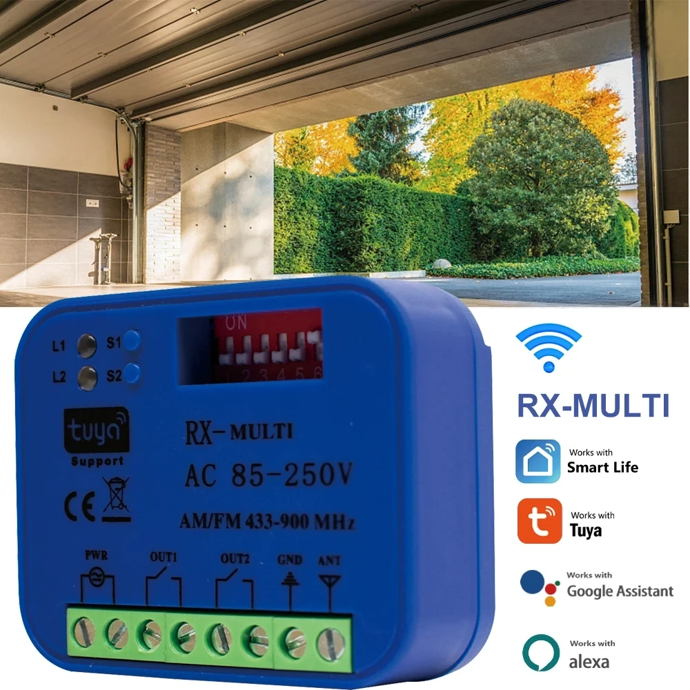 

RX Multi Garage Remote Control Receiver 2CH Controller Tuya WiFi Switch for 433 868 MHz Transmitter Frequency 300-900MHz