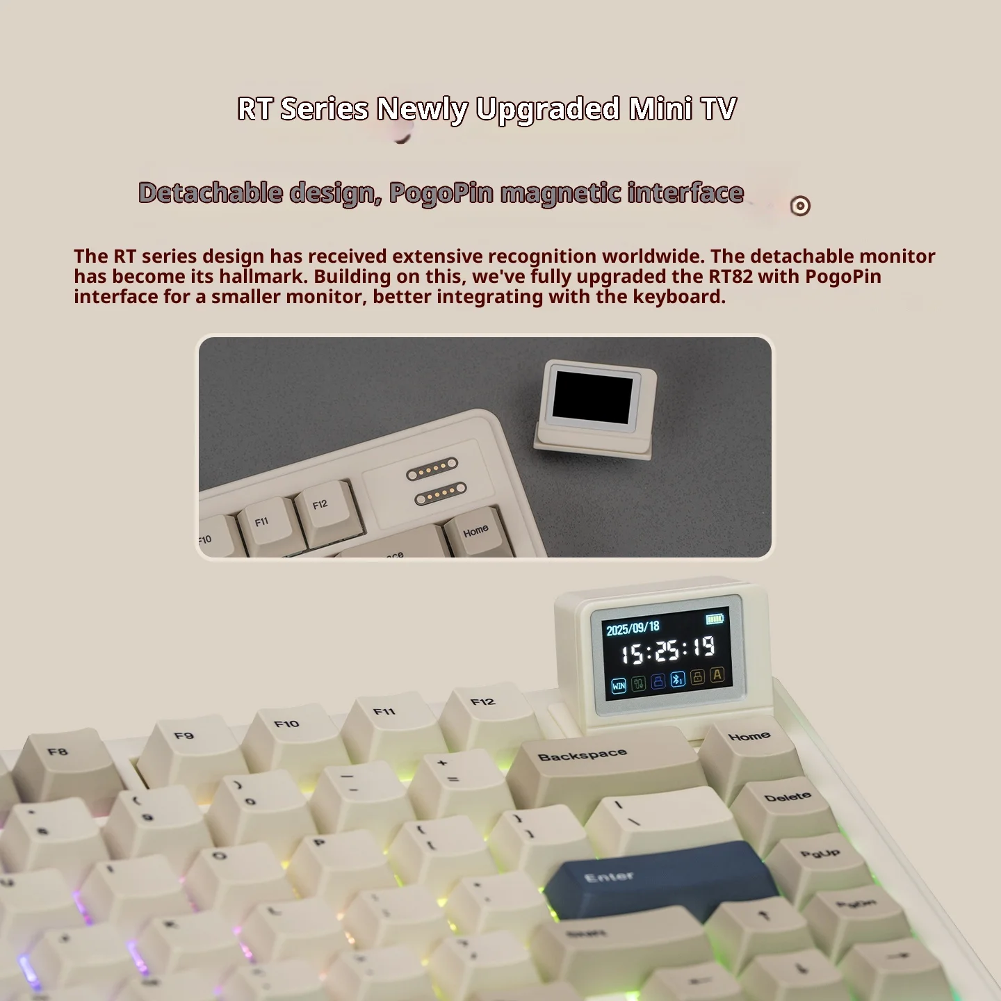 Epomaker rt82 teclado mecânico personalizado sem fio blutooth 2.4g pbt keycaps rgb gaxeta teclados de jogos de troca quente com tela lcd