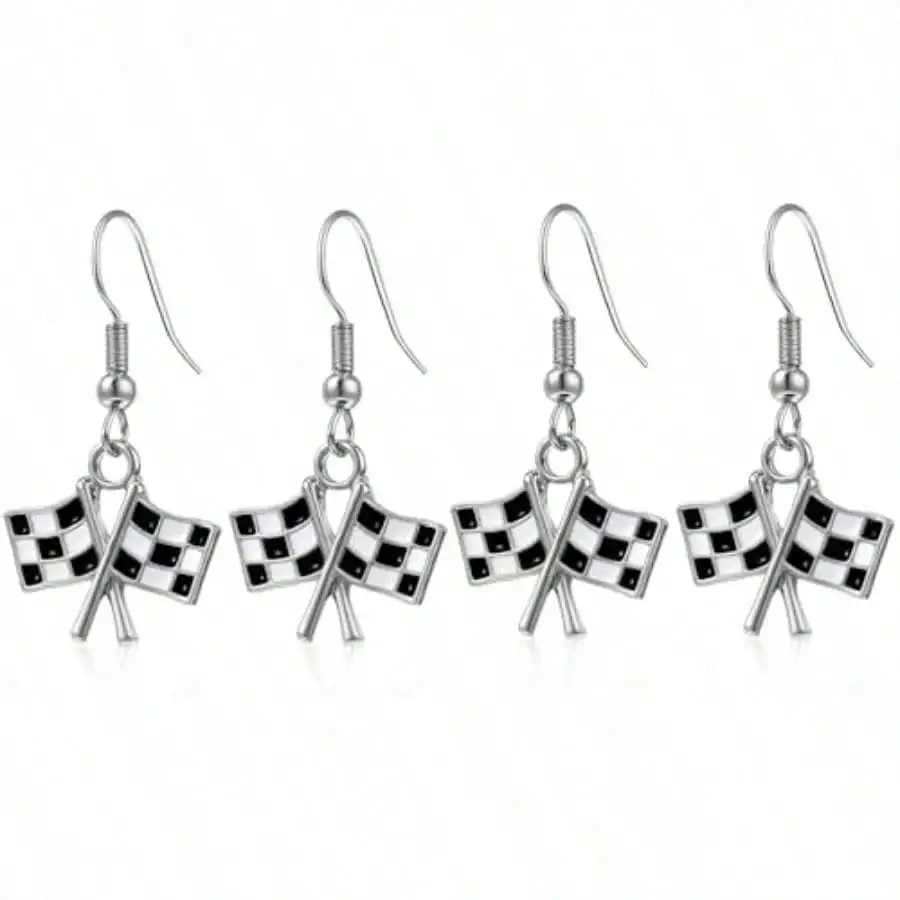 2 Pairs Checkered Flag Earrings For Women Black And White Racing Earrings Charm Dangle Race Car Earring For Racing Fans And Race Day Accories sc260719213696427902362
