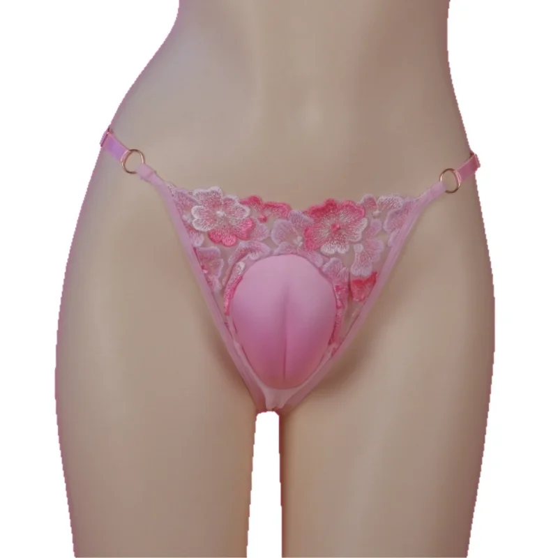 

Men's Lace Sheer Thong G-String Camel Toe Underwear Summer Japanese Crossdresser Thong Flower Embroidered Briefs Lingerie