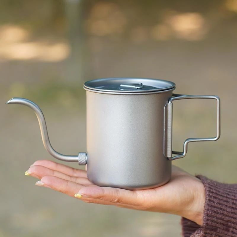 Pure Titanium Gooseneck Pour Over Coffee Kettle Foldable Handle Ultra Light For Outdoor Camping Hiking Travel view 2