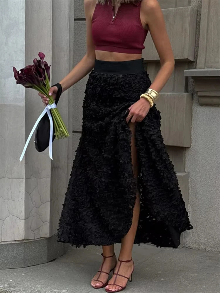 Luxury Fashion Women\'s Maxi Skirt Elegant Party Looks Evening Partywear Gown High Waist Side Split Female Long Skirt 2024