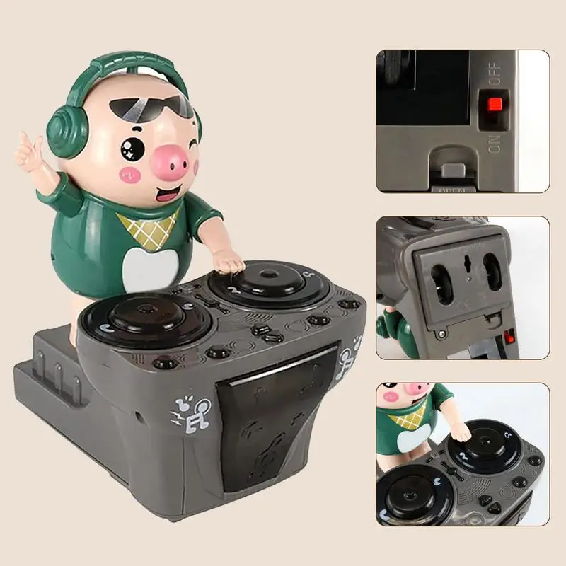 Cartoon DJ Rock Pig Electric Toys with Music and Light Children's Dancing Rock DJ  Dolls Disc Music Toys for Baby Kids Birthday