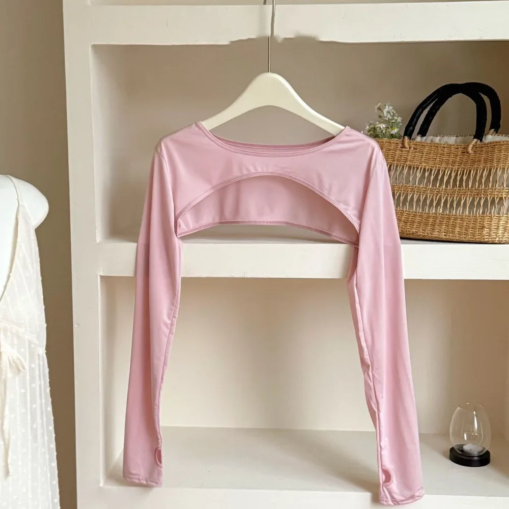 

Ультратонкий укороченный топ с длинными рукавами, быстросохнущие солнцезащитные чехлы с защитой от УФ-лучей, однотонная короткая блузка, цельная солнцезащитная футболка