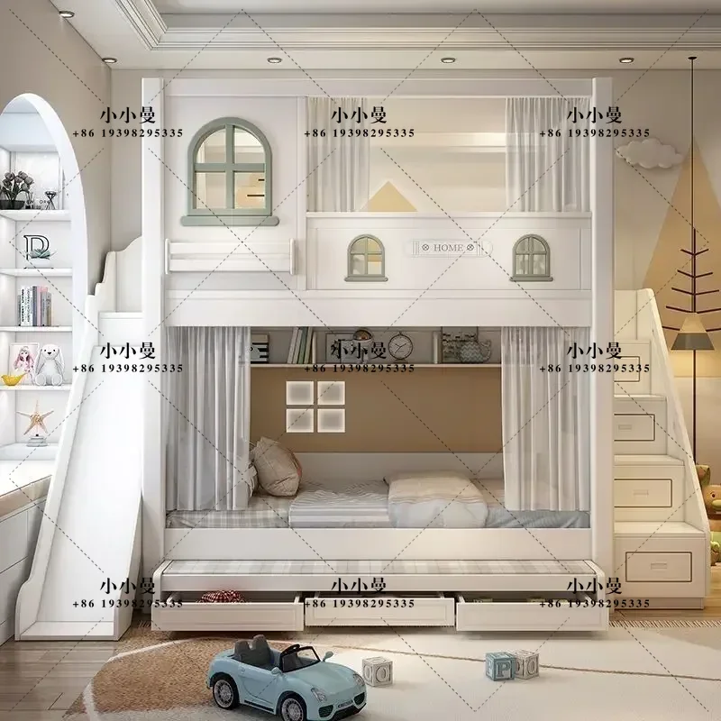 American light luxury high and low bed upper and lower double-layer with the same frame simplebed