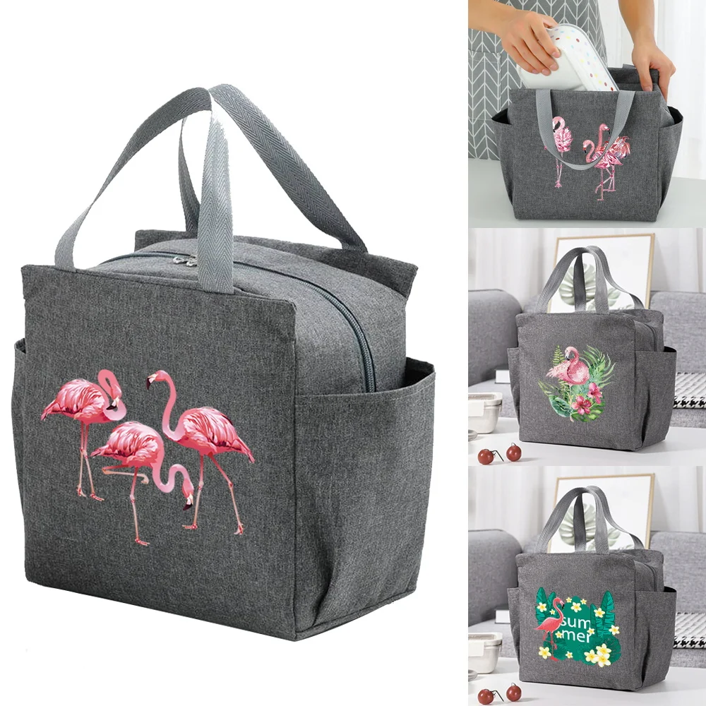 Bolsa térmica multifunción de gran capacidad para mujer, bolsas de almuerzo térmicas con cremallera portátil, lonchera de la serie Flamingo, paquetes de comida para Picnic