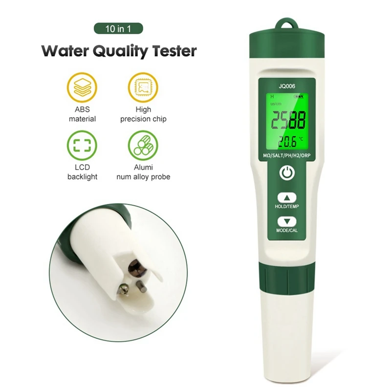 10IN1 H2/Temp/ORP/EC/TDS/Salt/S.G/PH/㏁ Resistivity/Fertility Meter Water Ph Analysis Instruments Hydrogen-Rich Detector