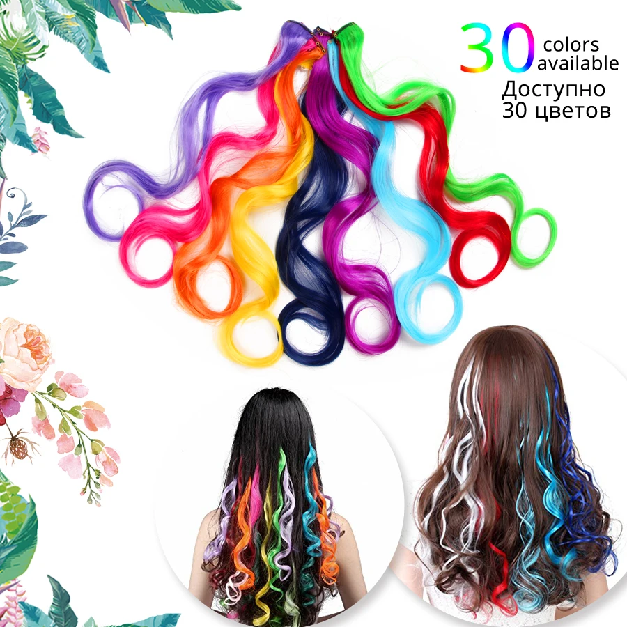 Synthetic Leeons Clip In one Pieces Hair Extensions Heat Resistant Hairpieces Rainbow Ombre Hair Extensions Fake Long Hair Women