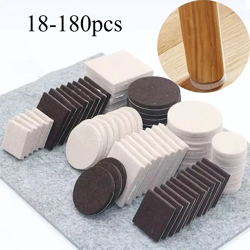 18-180Pcs Self Adhesive Felt Pad Sticker Anti Scratch Square Round Furniture Leg Pads for Desk Chair Sofa Table Bottom