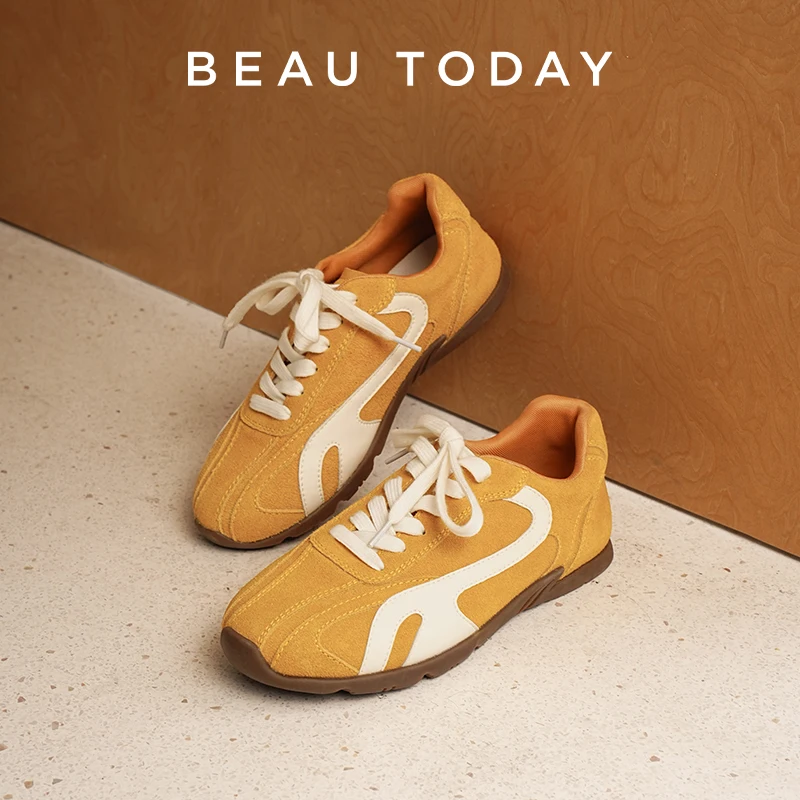 BEAUTODAY أحذية رياضية النساء جلد البقر المدبوغ الدانتيل متابعة مختلط اللون جولة تو المدربين في الهواء الطلق السيدات أحذية رياضية اليدوية 29957