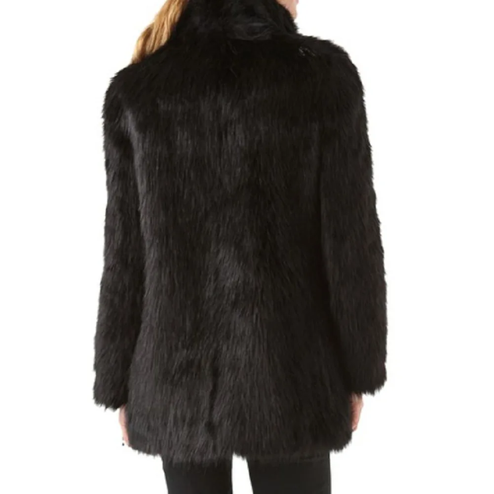 Black Coat with Half High Collar Faux Fur Coat for Comfortable and Casual Long Sleeved Warm Jacket in Autumn and Winter