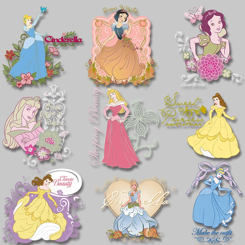 

Classic fashion snow white and Cinderella personalized letter sticker On T-Shirt Clothing Printing Washable diy fusible patch