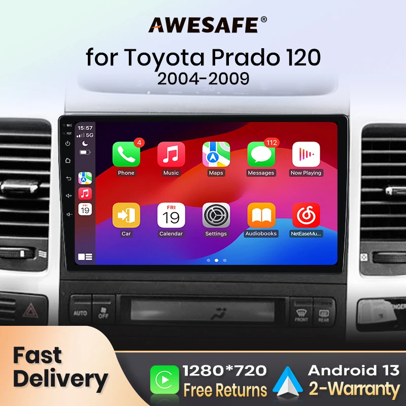 AWESAFE PX9 Plus Car Radio For Toyota Land Cruiser Prado 120 2004 - 2009 wireless CarPlay Android Auto No 2 din 2din DVD