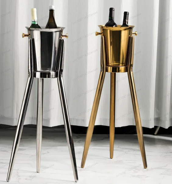Luxury Stainless Steel Champagne Cooler with 3-Legged Floor Stand Ice Bucket for Wine Beverage Chilling Perfect for Bar Club Par