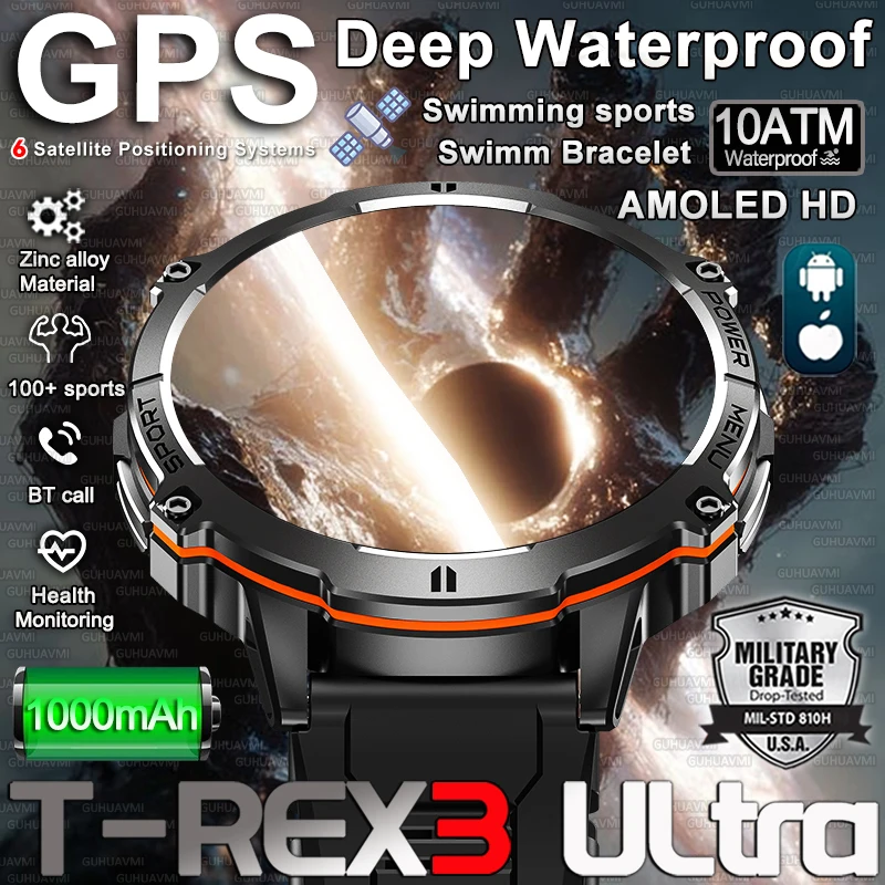 

New T-Rex 3 ULtra 1.73inch Military Smart Watch 10ATM Water-Resistant 1000mAh Battery Compass Altimeter Sports Call Smart Watch