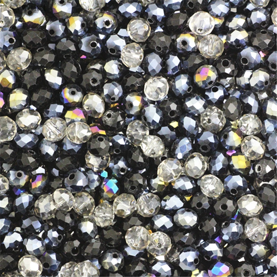 Isywaka Black Multicolor 2mm,3*4mm,4*6mm,6*8mm Austria faceted Crystal Glass Beads Loose Spacer Round Beads for Jewelry Making