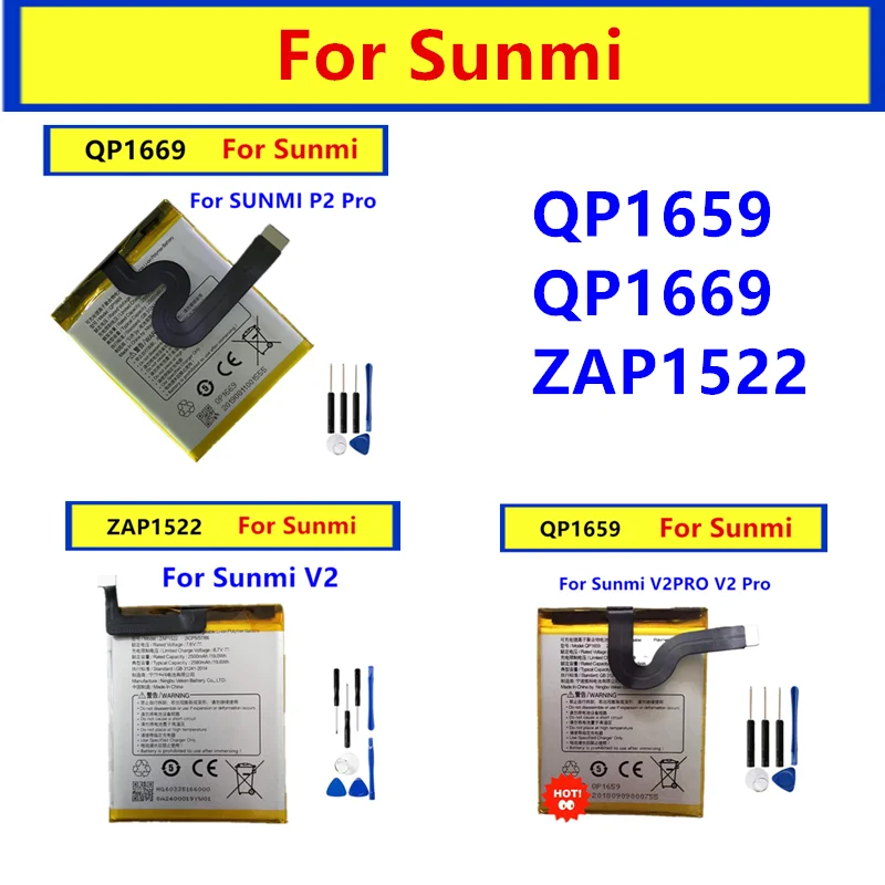 Original Battery QP1659 QP1669 ZAP1522 Replace Battery For Veken Sunmi P2 Pro V2 Pro Qp1659 Qp1669 Zap1522 Bateria + Free Tools