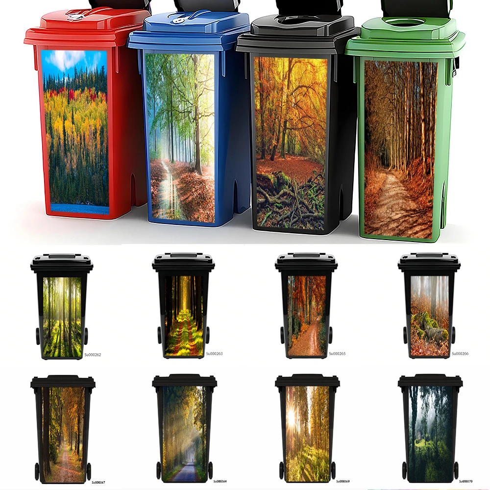 Magical Light Forest Trash Can Sticker, Enchanted Sunbeam Tree Design Waterproof Removable Outdoor Garbage Bin Decor